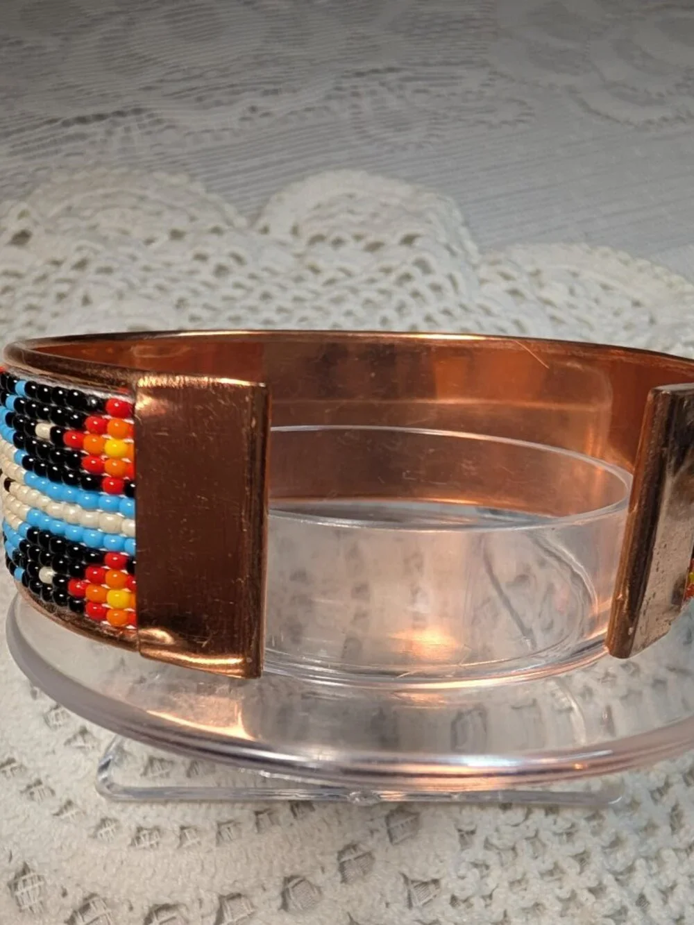 Native Southwest Style Beaded Eagle Pure Copper Bracelet Cuff - Picture 3 of 4